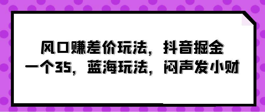 (10022期)风口赚差价玩法，抖音掘金，一个35，蓝海玩法，闷声发小财-985网创