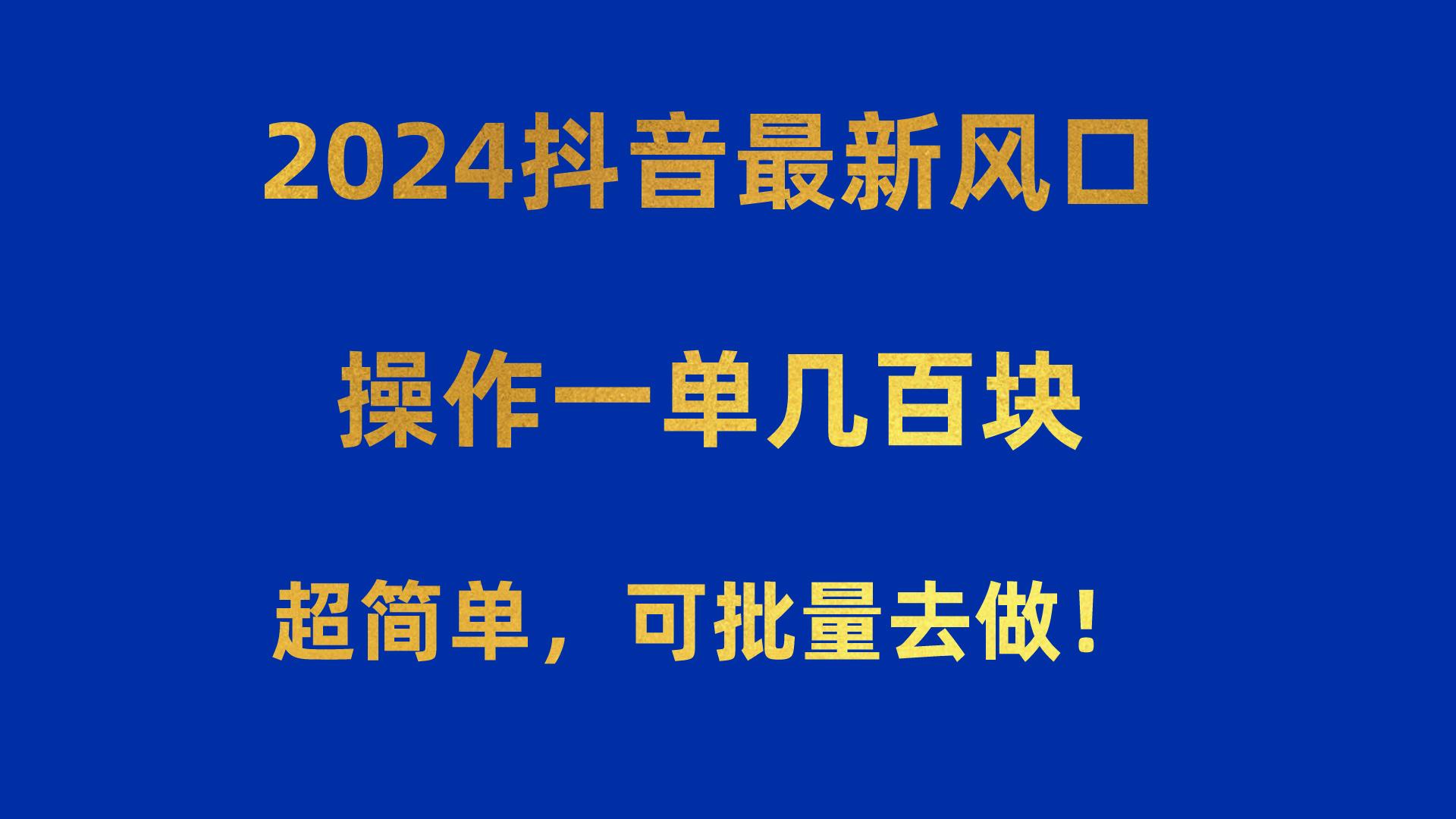 2024抖音最新风口！操作一单几百块！超简单，可批量去做！！！-985网创