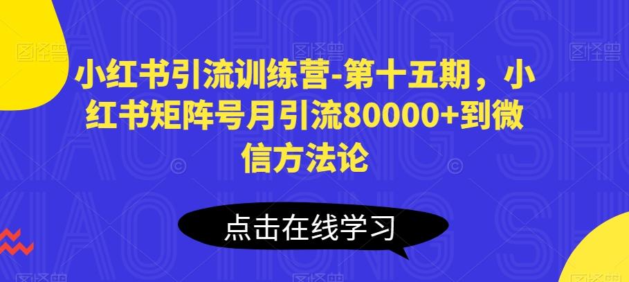 小红书引流训练营-第十五期，小红书矩阵号月引流80000+到微信方法论-985网创