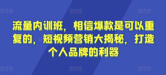 流量内训班，相信爆款是可以重复的，短视频营销大揭秘，打造个人品牌的利器-985网创