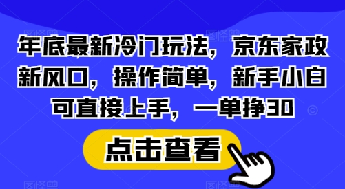 年底最新冷门玩法，京东家政新风口，操作简单，新手小白可直接上手，一单挣30【揭秘】-985网创
