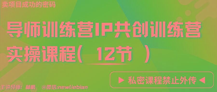 导师训练营3.0IP共创训练营私密实操课程(12节)-卖项目的密码成功秘诀-985网创