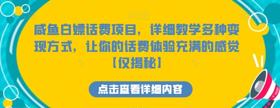 咸鱼白嫖话费项目，详细教学多种变现方式，让你的话费体验充满的感觉【仅揭秘】-985网创