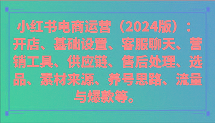 小红书电商运营(2024版)：开店、设置、供应链、选品、素材、养号、流量与爆款等-985网创