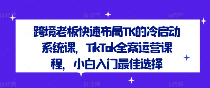 跨境老板快速布局TK的冷启动系统课，TikTok全案运营课程，小白入门最佳选择-985网创