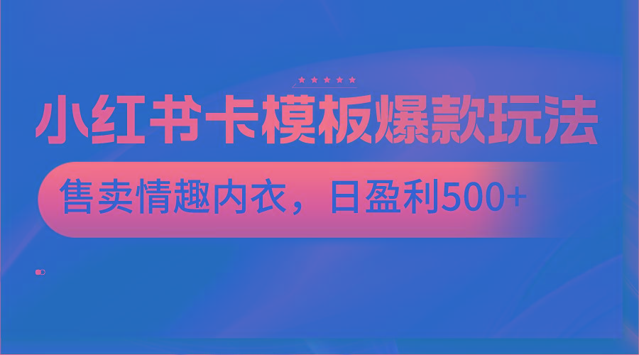 小红书卡模板爆款玩法，售卖情趣内衣，日盈利500+-985网创