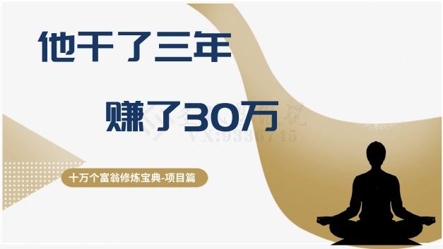 十万个富翁修炼宝典之2.他干了3年，赚了30万-985网创