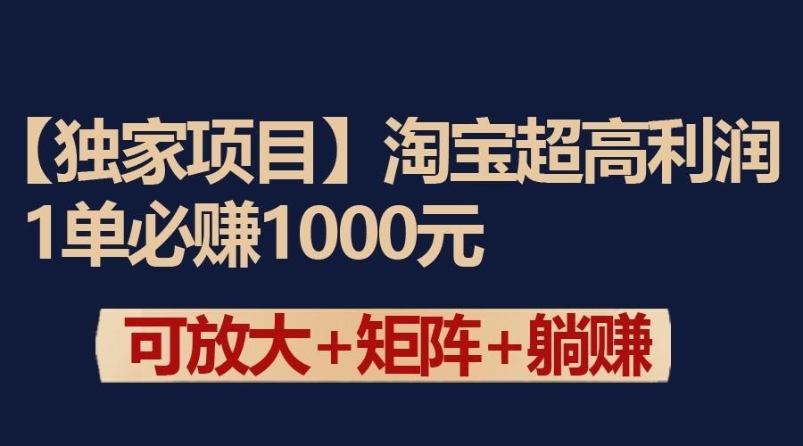 独家淘宝超高利润项目：1单必赚1000元，可放大可矩阵操作-985网创