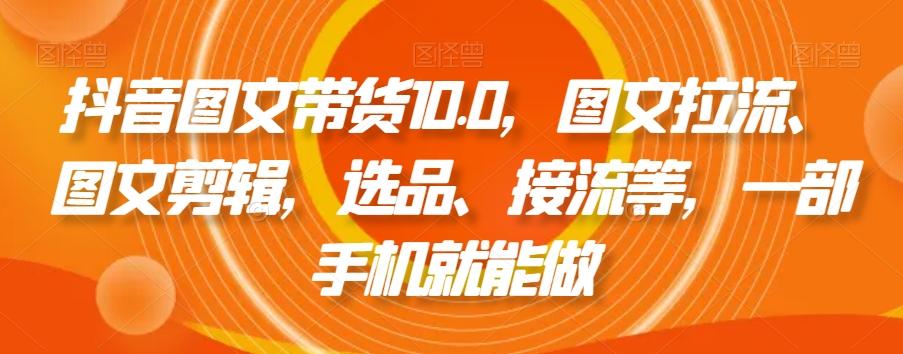 抖音图文带货10.0，图文拉流、图文剪辑，选品、接流等，一部手机就能做-985网创