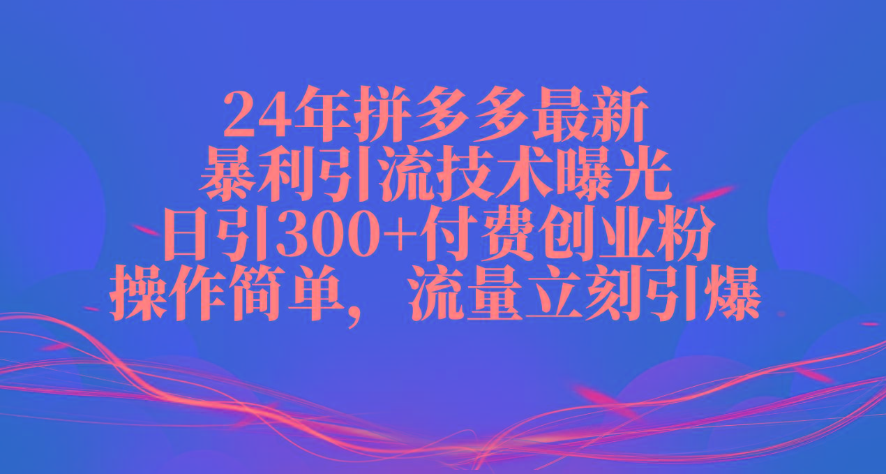24年拼多多最新暴利引流技术曝光，日引300+付费创业粉，操作简单，流量...-985网创