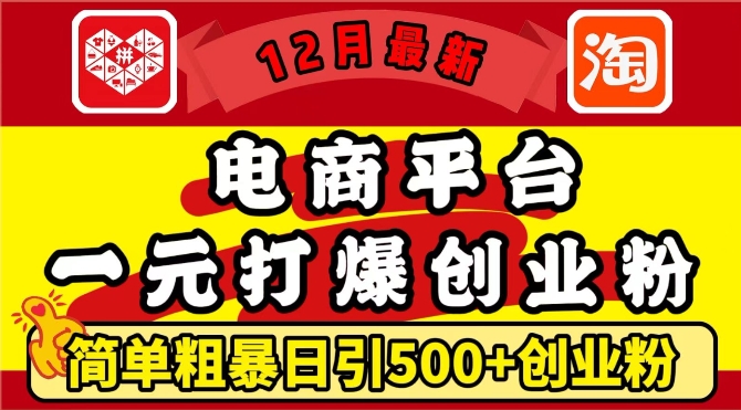 12月最新：电商平台1元打爆创业粉，简单粗暴日引500+精准创业粉，轻松月入过W【揭秘】-985网创