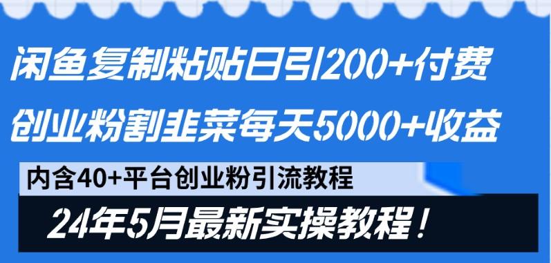 闲鱼复制粘贴日引200+付费创业粉，24年5月最新方法！割韭菜日稳定5000+收益-985网创