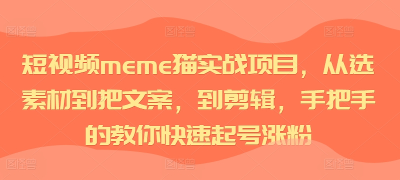 短视频meme猫实战项目，从选素材到把文案，到剪辑，手把手的教你快速起号涨粉-985网创