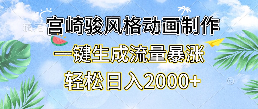 宫崎骏风格动画制作，一键生成流量暴涨，轻松日入2000+-985网创