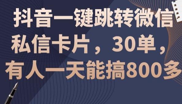 抖音一键跳转微信私信卡片，30单，一天能搞800多-985网创