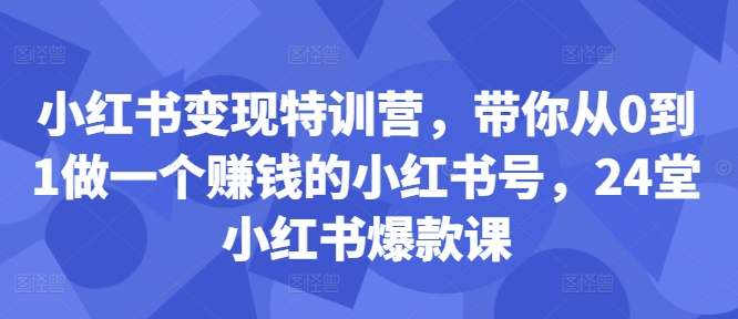 小红书变现特训营，带你从0到1做一个赚钱的小红书号，24堂小红书爆款课-985网创