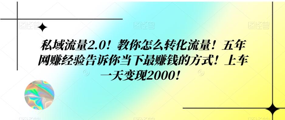私域流量2.0！教你怎么转化流量！五年网赚经验告诉你当下最赚钱的方式！上车一天变现2000！-985网创