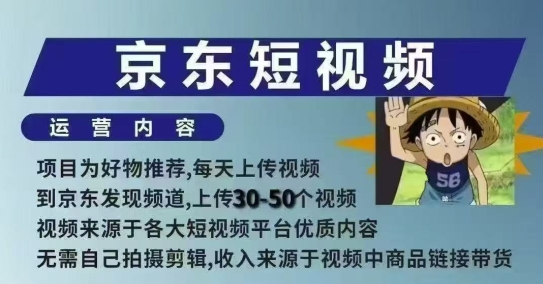 京东短视频带货课，无需自己拍摄剪辑，保姆式教学，两天快速上手-985网创