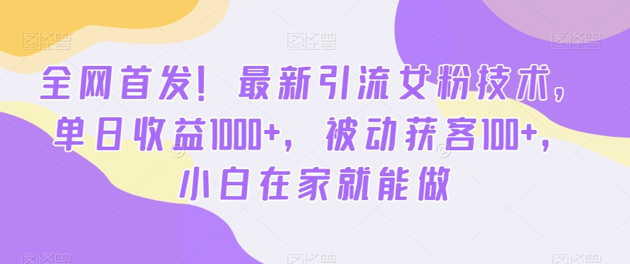 全网首发！最新引流女粉技术，单日收益1000+，被动获客100+，小白在家就能做【揭秘】-985网创
