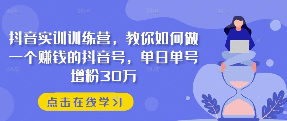 抖音实训训练营，教你如何做一个赚钱的抖音号，单日单号增粉30万-985网创