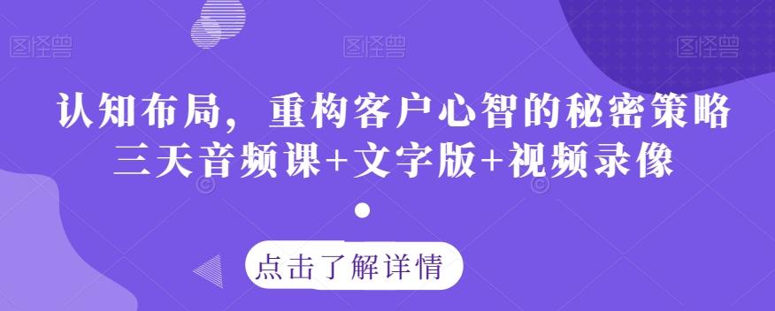 认知布局，重构客户心智的秘密策略三天音频课+文字版+视频录像-985网创