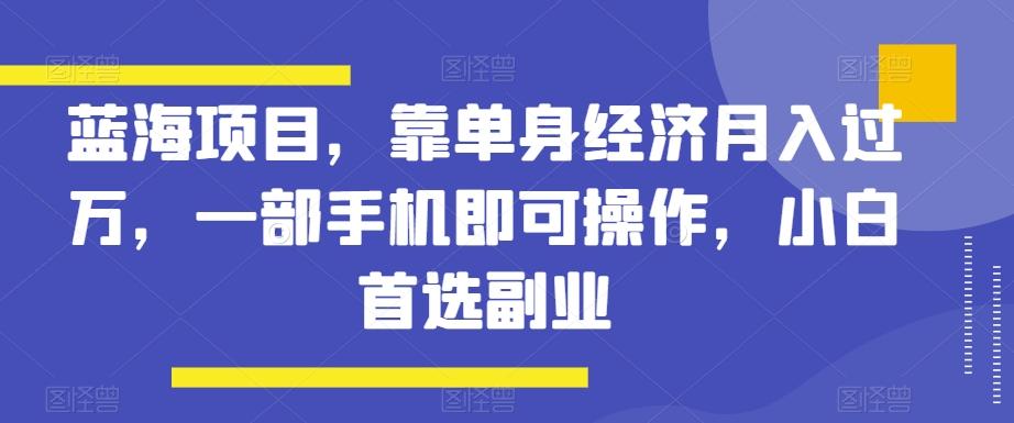 蓝海项目，靠单身经济月入过万，一部手机即可操作，小白首选副业【揭秘】-985网创