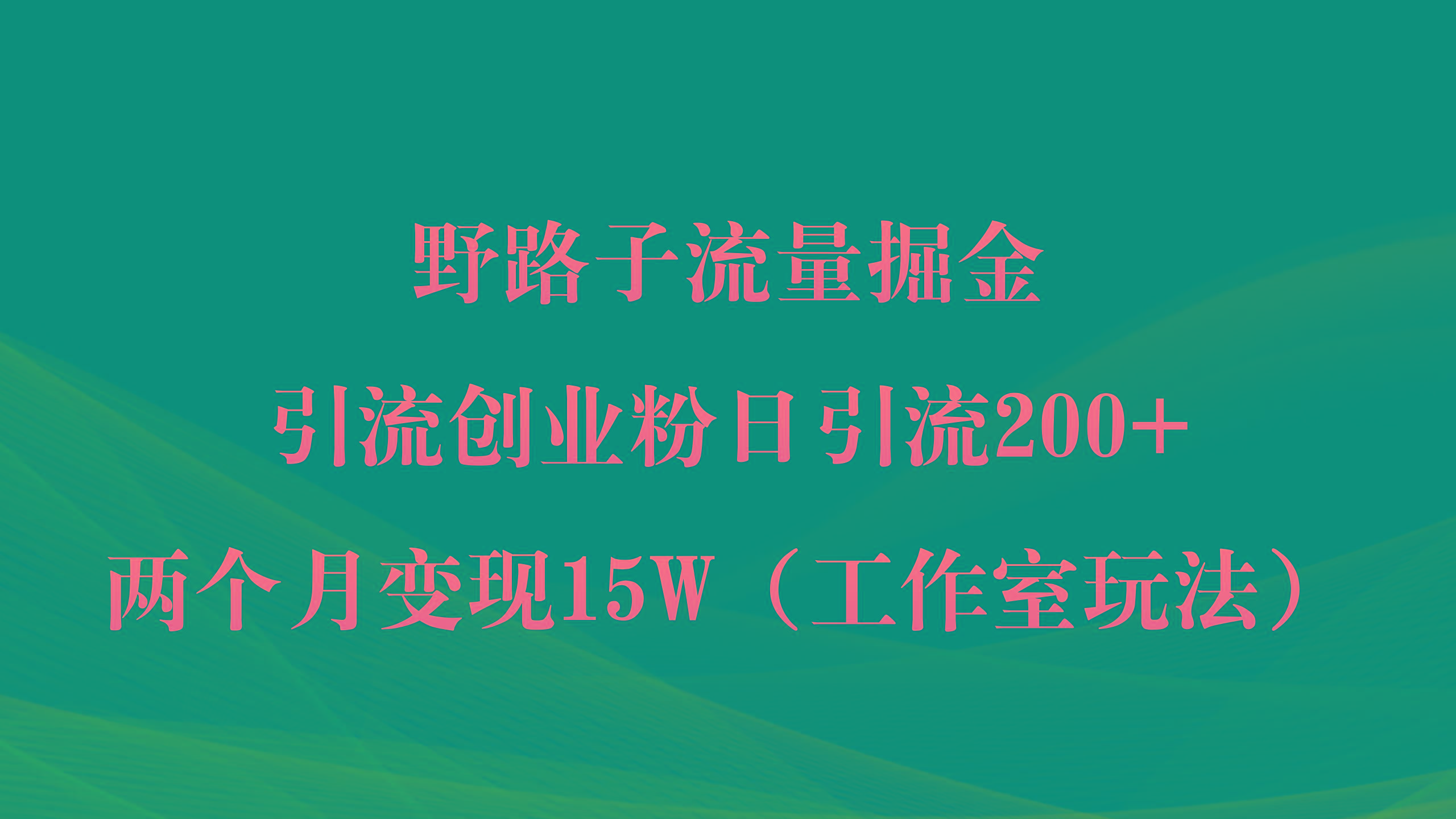 (9513期)野路子流量掘金，引流创业粉日引流200+，两个月变现15W(工作室玩法))-985网创