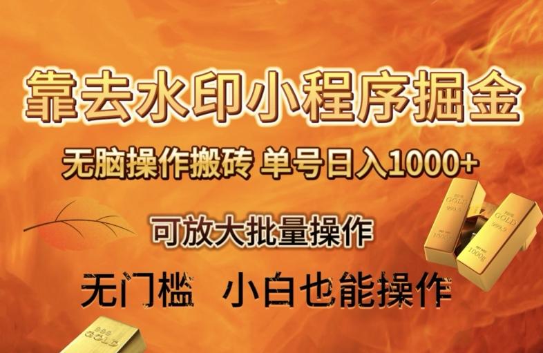 靠去水印小程序无脑操作搬砖，单号日入1000+保姆级教程可放大批量操作【揭秘】-985网创