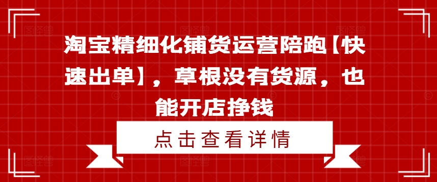 淘宝精细化铺货运营陪跑【快速出单】，草根没有货源，也能开店挣钱-985网创