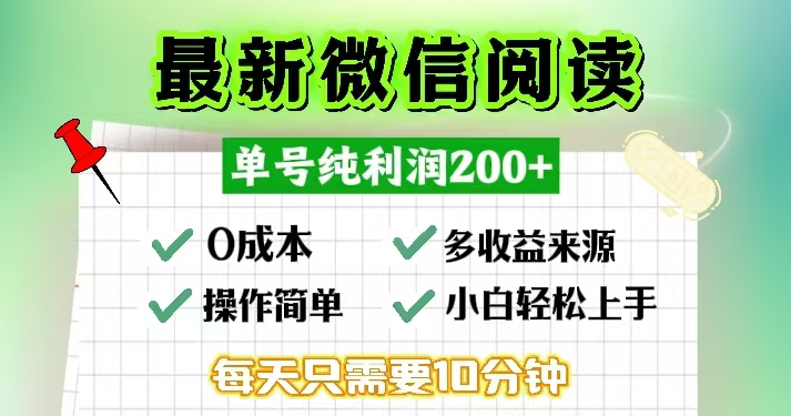 微信阅读最新玩法，每天十分钟，单号一天200+，简单0零成本，当日提现-985网创