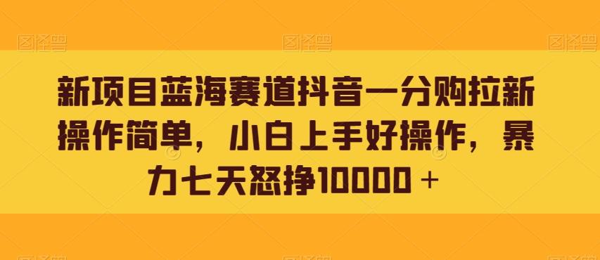 新项目蓝海赛道抖音一分购拉新操作简单，小白上手好操作，暴力七天怒挣10000＋-985网创