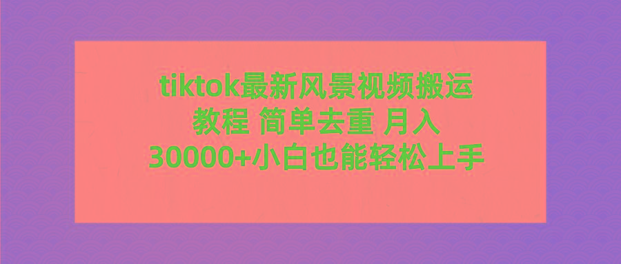 (9804期)tiktok最新风景视频搬运教程 简单去重 月入30000+附全套工具-985网创