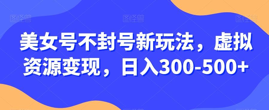 美女号不封号新玩法，虚拟资源变现，日入300-500+-985网创