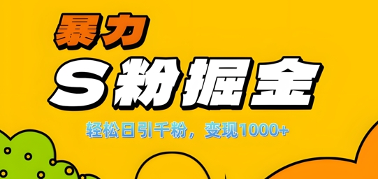 单人单机日引千粉，变现1k+，S粉流量掘金计划攻略【揭秘】-985网创