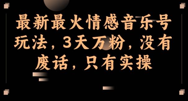 最新最火情感音乐号玩法，3天万粉，没有废话，只有实操-985网创