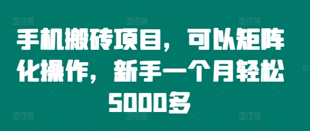 手机搬砖项目，可以矩阵化操作，新手一个月轻松5000多-985网创