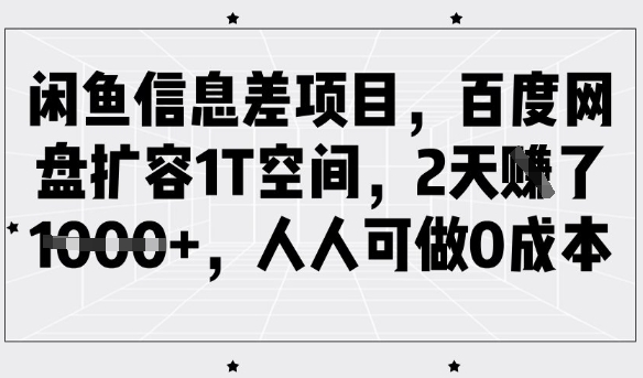 闲鱼信息差项目，百度网盘扩容1T空间，2天收益1k+，人人可做0成本-985网创