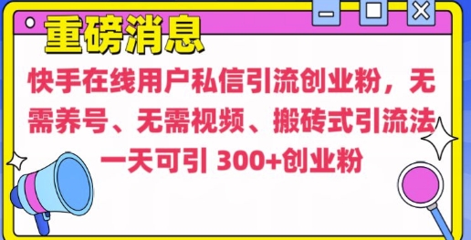 快手最新引流创业粉方法，无需养号、无需视频、搬砖式引流法【揭秘】-985网创