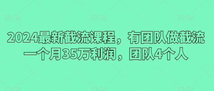 2024最新截流课程，有团队做截流一个月35万利润，团队4个人-985网创