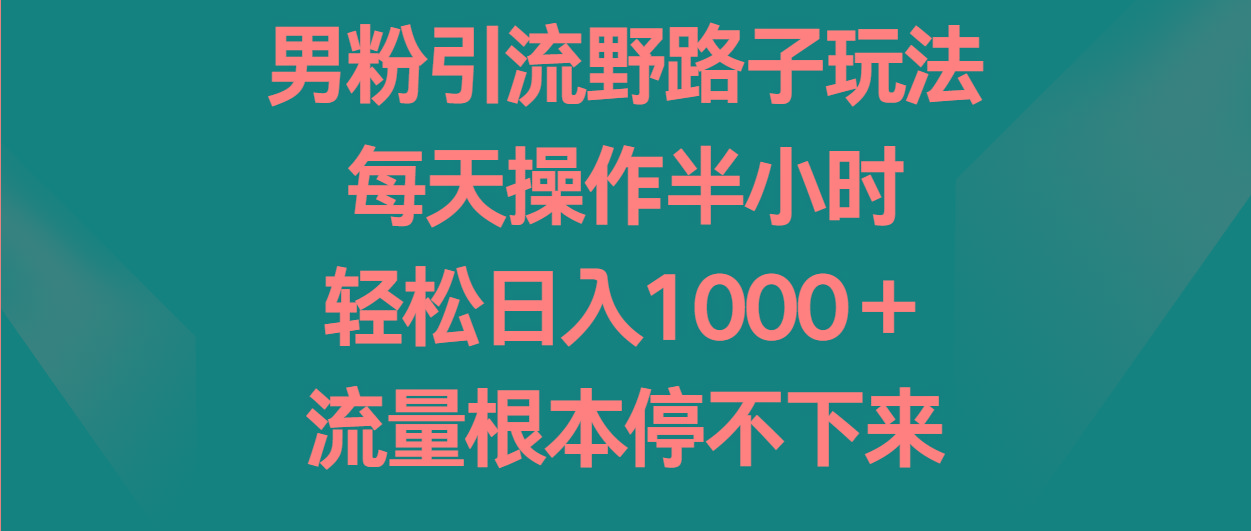 男粉引流野路子玩法，每天操作半小时轻松日入1000＋，流量根本停不下来-985网创