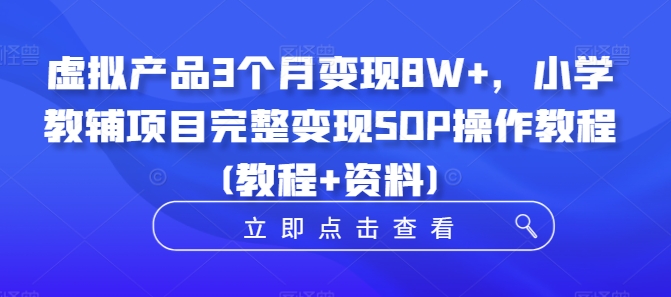 虚拟产品3个月变现8W+，小学教辅项目完整变现SOP操作教程(教程+资料)-985网创