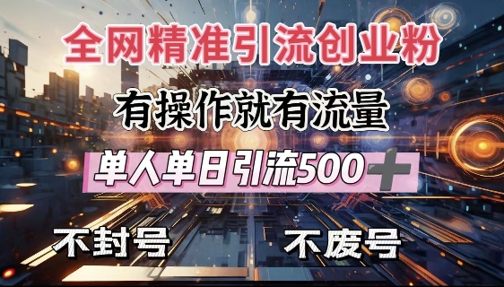 全网独家引流创业粉，有操作就有流量，单人单日引流500+，不封号、不费号-985网创