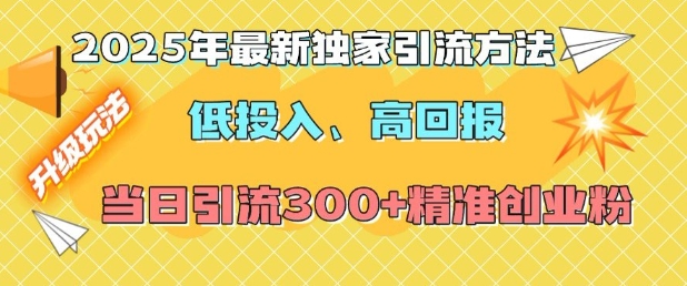 2025年最新独家引流方法，低投入高回报？当日引流300+精准创业粉-985网创
