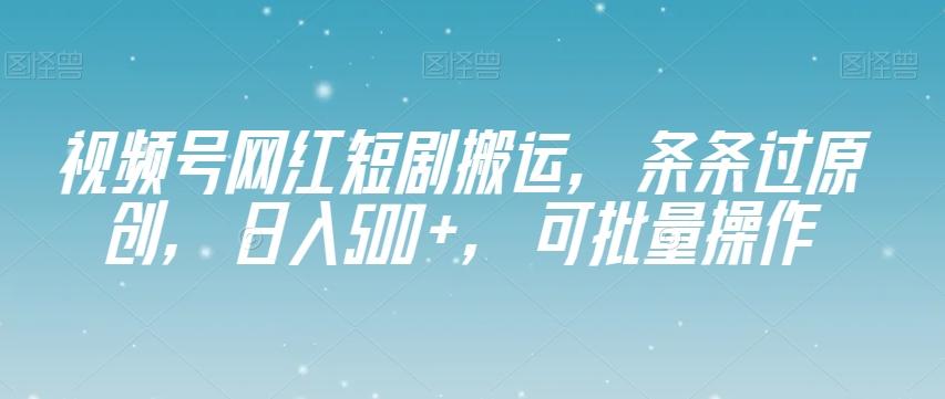视频号网红短剧搬运，条条过原创，日入500+，可批量操作【揭秘】-985网创