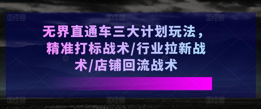 无界直通车三大计划玩法，精准打标战术/行业拉新战术/店铺回流战术-985网创