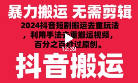 2024最新抖音搬运技术，抖音短剧视频去重，手法搬运，利用工具去重，达到秒过原创的效果【揭秘】-985网创