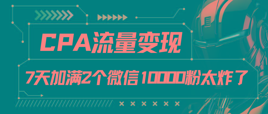 CPA流量变现，7天加满两个微信10000粉-985网创