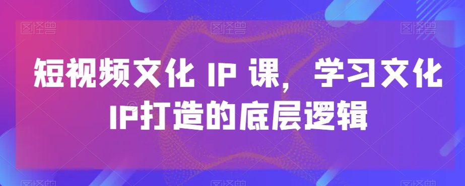 短视频文化IP课，学习文化IP打造的底层逻辑-985网创