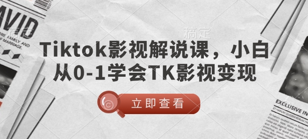 TikTok影视解说课，小白从0-1学会TK影视变现-985网创