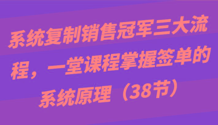 系统复制销售冠军三大流程，一堂课程掌握签单的系统原理(38节)-985网创